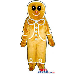 Big Ginger-Bread Man Plush Mascot With A Blue Ribbon. - Custom