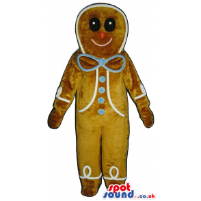 Big Ginger-Bread Man Plush Mascot With A Blue Ribbon. - Custom