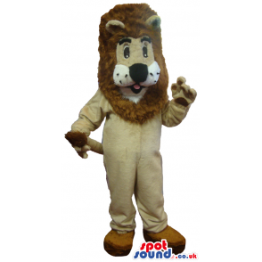 Big Beige Lion Plush Mascot With Big Brown Hair And Funny Face