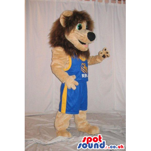 Brown Lion Plush Mascot Wearing Basketball Clothes With Logo -