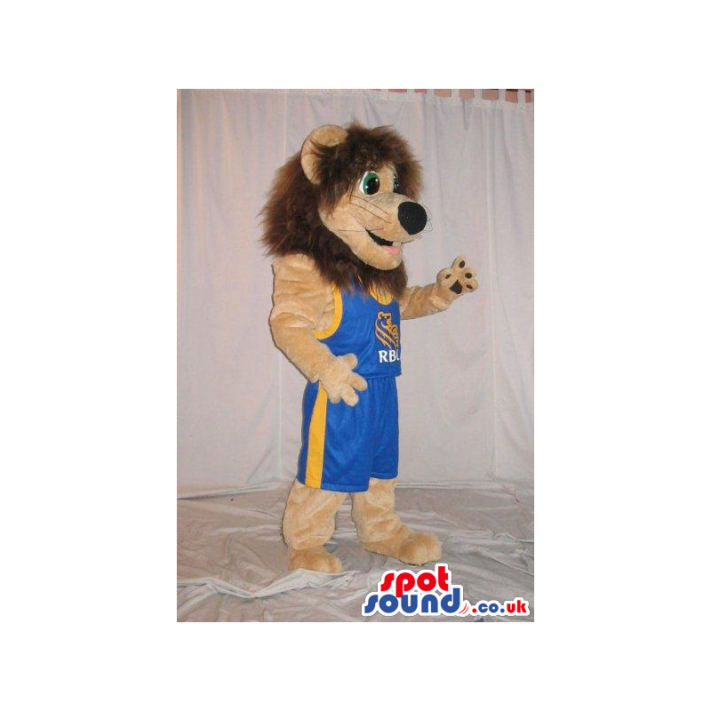 Brown Lion Plush Mascot Wearing Basketball Clothes With Logo -