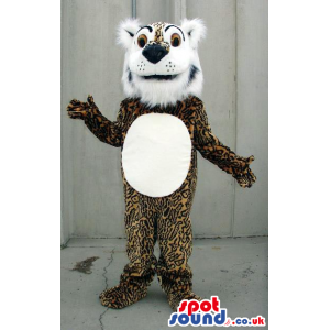 Leopard Plush Mascot With A Hairy White Face And A Belly. -