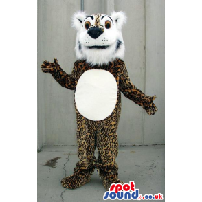 Leopard Plush Mascot With A Hairy White Face And A Belly. -