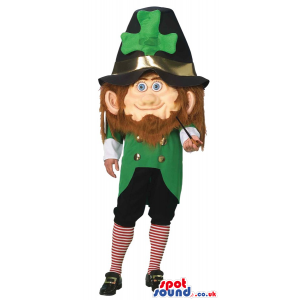 Leprechaun Irish Character Mascot With Huge Clover Hat - Custom
