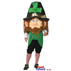 Leprechaun Irish Character Mascot With Huge Clover Hat - Custom