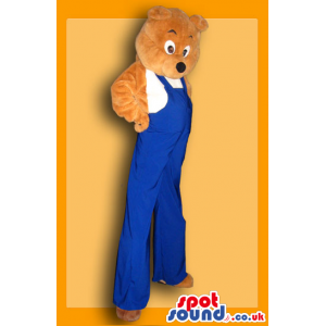 Amazing Teddy Bear In Overalls Adult Size Costume On Stilts -
