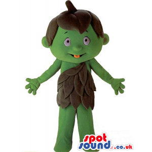 Cute Green Forest Boy Plush Mascot Wearing Leaves Clothes -