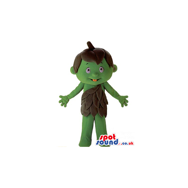 Cute Green Forest Boy Plush Mascot Wearing Leaves Clothes -