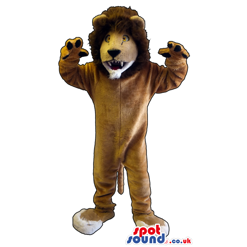 Customizable Brown Furious Lion Plush Mascot With Brown Hair -