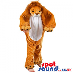 Cool Brown And White Lion Children Size Plush Costume - Custom