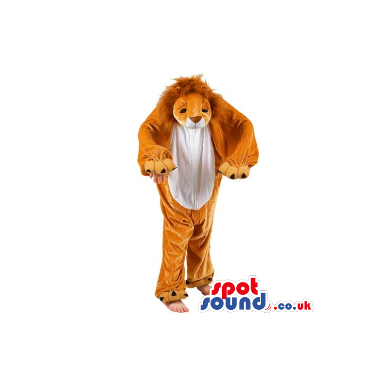 Cool Brown And White Lion Children Size Plush Costume - Custom