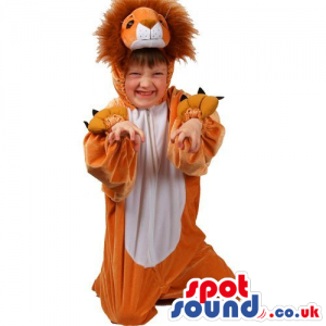 Cool Brown And White Lion Children Size Plush Costume - Custom