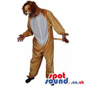 Cool Brown And White Lion Adult Size Plush Costume - Custom
