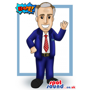 Human Mascot Drawing With Grey Hair Wearing A Suit And A Tie -