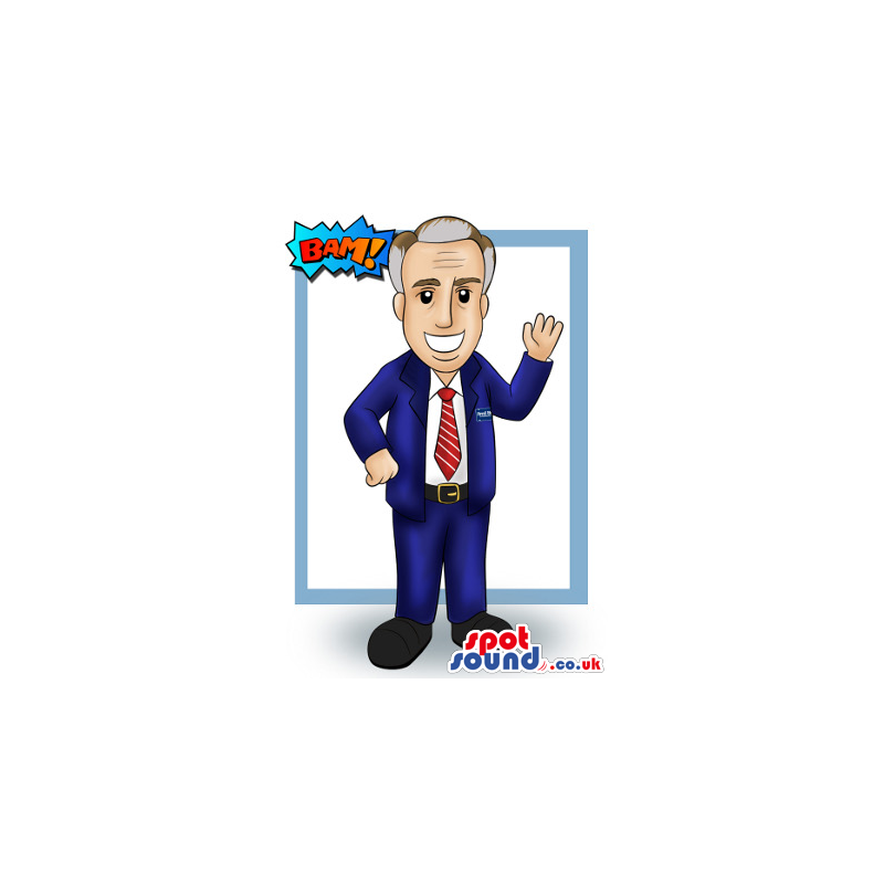 Human Mascot Drawing With Grey Hair Wearing A Suit And A Tie -