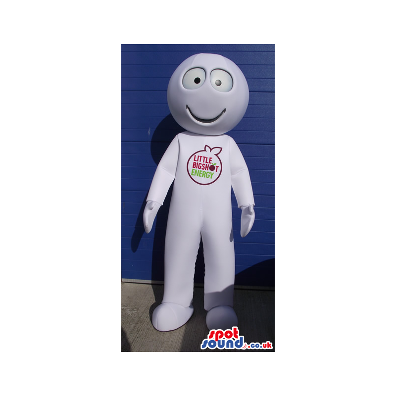 Funny Round Headed White Creature Mascot With A Logo - Custom