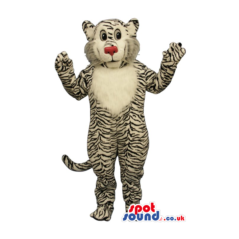 Tiger Plush Mascot With A Red Nose And White Belly - Custom