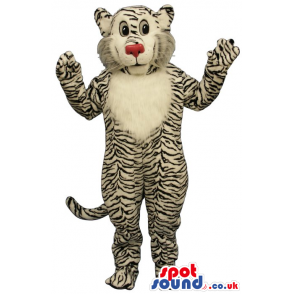 Tiger Plush Mascot With A Red Nose And White Belly - Custom