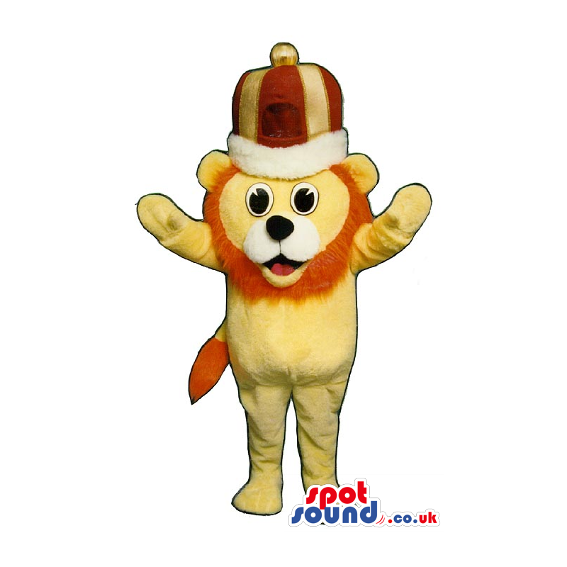 Yellow Small Lion Plush Mascot Wearing A King'S Crown - Custom