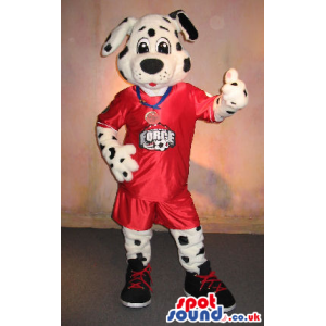 Dog Plush Mascot In Red Sports Clothes With A Medal - Custom