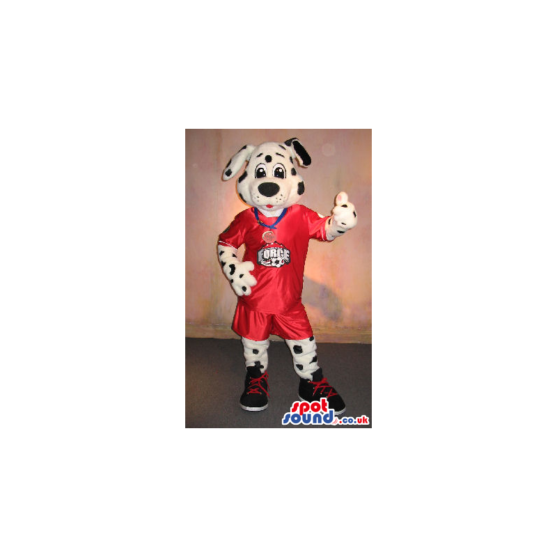 Dog Plush Mascot In Red Sports Clothes With A Medal - Custom