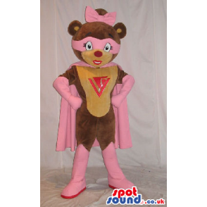 Cute Superhero Teddy Bear Girl Plush Mascot With A Logo -