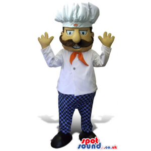 Chef Human Mascot With A Mustache Wearing A Chef Hat - Custom