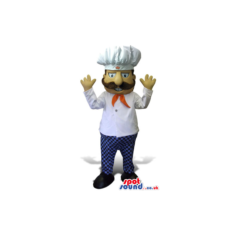 Chef Human Mascot With A Mustache Wearing A Chef Hat - Custom