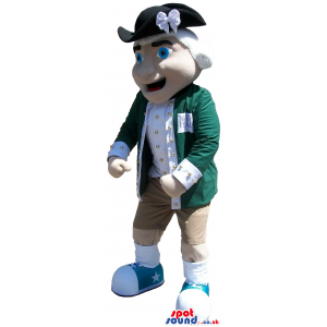 Human Plush Mascot Wearing Green Old-Times Clothes And A Hat -