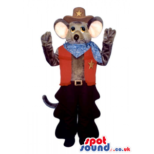 Cute Grey Mouse Plush Mascot Wearing Cowboy Garments - Custom