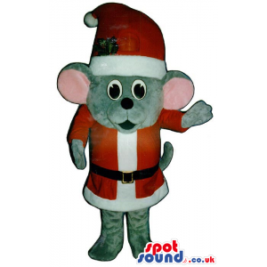 Cute Small Grey Mouse Plush Mascot Wearing Santa Claus Garments