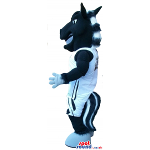 Cool Black Horse Plush Mascot Wearing Basketball Team Clothes -