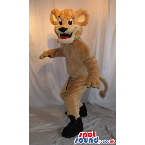 Customizable Cute All Beige Tiger Plush Mascot In Black Shoes -