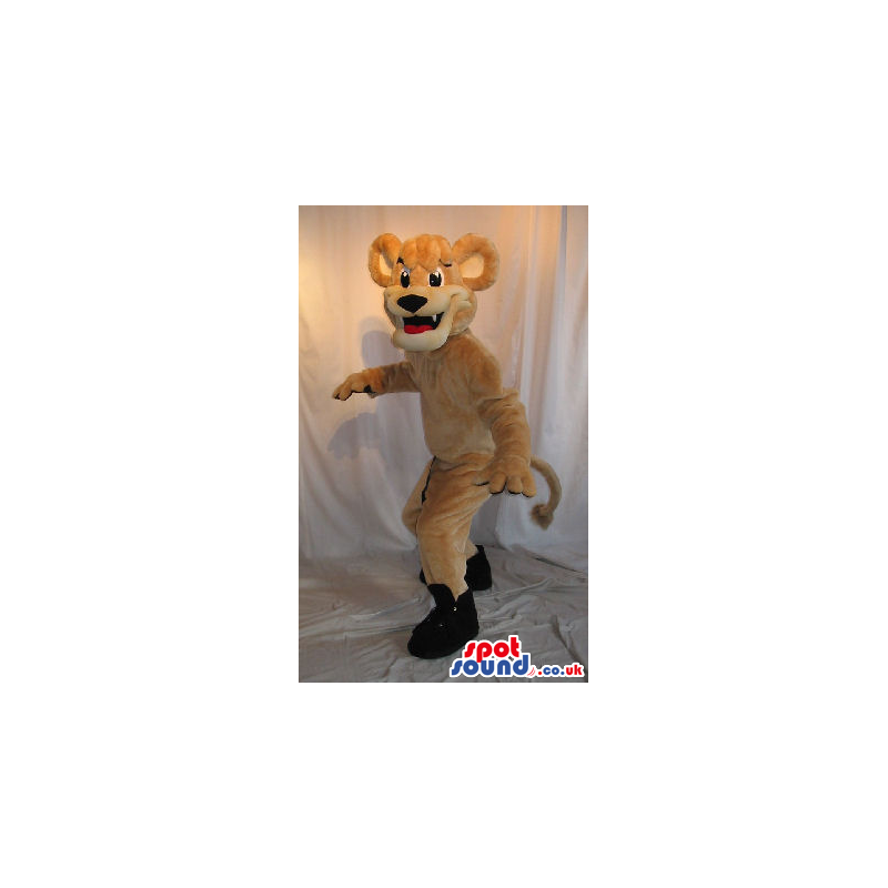 Customizable Cute All Beige Tiger Plush Mascot In Black Shoes -