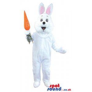 Customizable White Rabbit Plush Mascot With A Big Carrot -