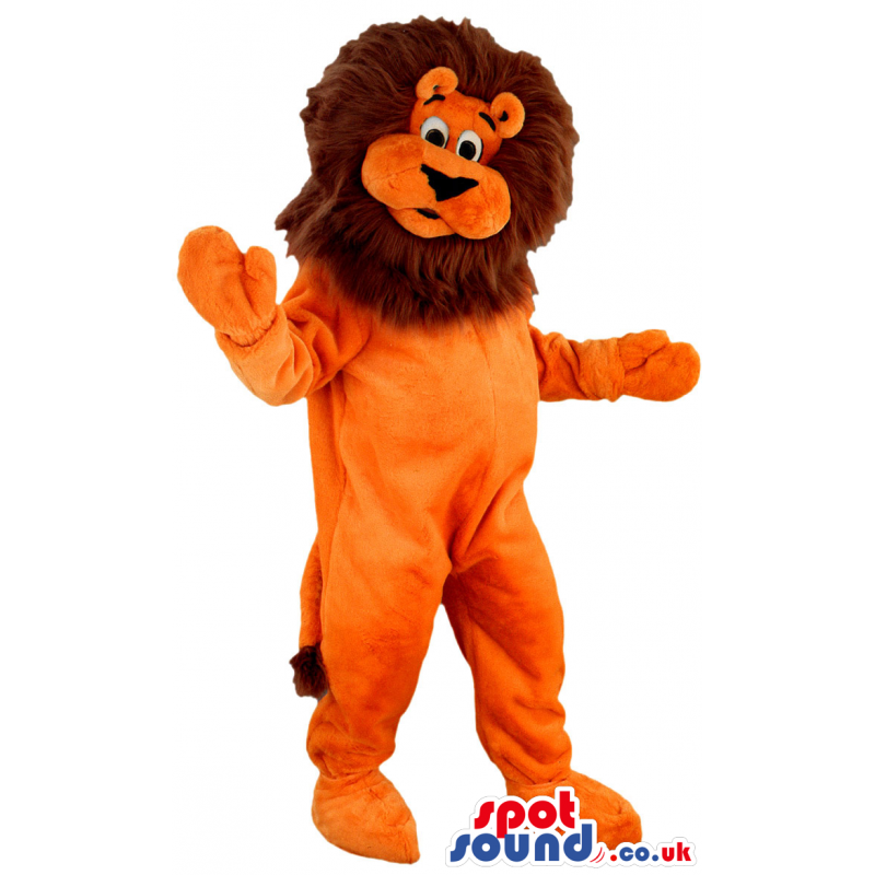Orange lion with brown mane and long dangling fluffy end tail -