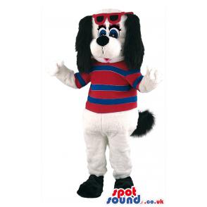 Puppy mascot with his red and blue t-shirt and red shades -