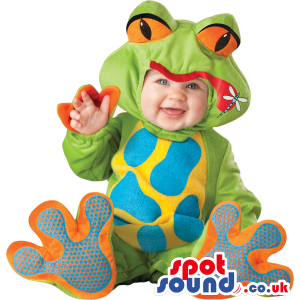 Very Cute Green And Orange Frog Baby Size Plush Costume -