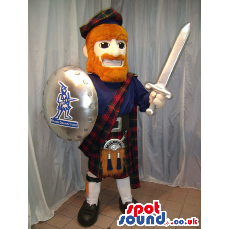 Scottish Warrior Plush Mascot With A Sword And A Shield -