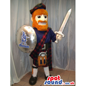 Scottish Warrior Plush Mascot With A Sword And A Shield -