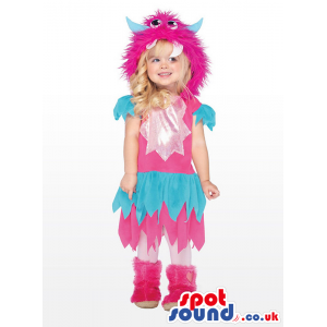 Hairy Blue And Pink Monster Girl Children Size Costume - Custom