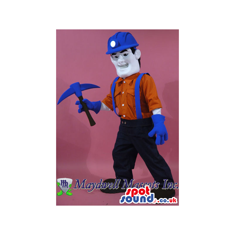 Human Coal Mine Worker Mascot With A Helmet And Garments -