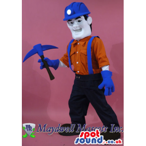 Human Coal Mine Worker Mascot With A Helmet And Garments -