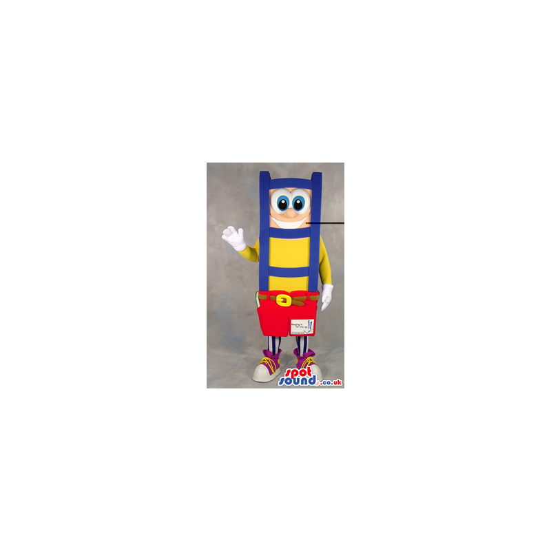 Funny Big Blue Ladder Plush Mascot With A Cute Face And Logo -