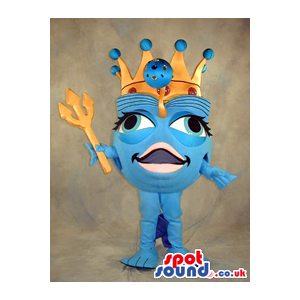 Big Blue Head Plush Mascot With A Queen'S Crown And Big Eyes -