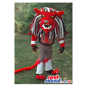 Red And Grey Lion Creature Plush Mascot With Big Hair - Custom