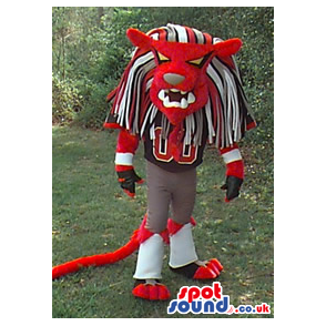 Red And Grey Lion Creature Plush Mascot With Big Hair - Custom
