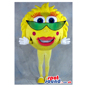 Big Yellow Sun Plush Mascot Wearing Green Sunglasses - Custom