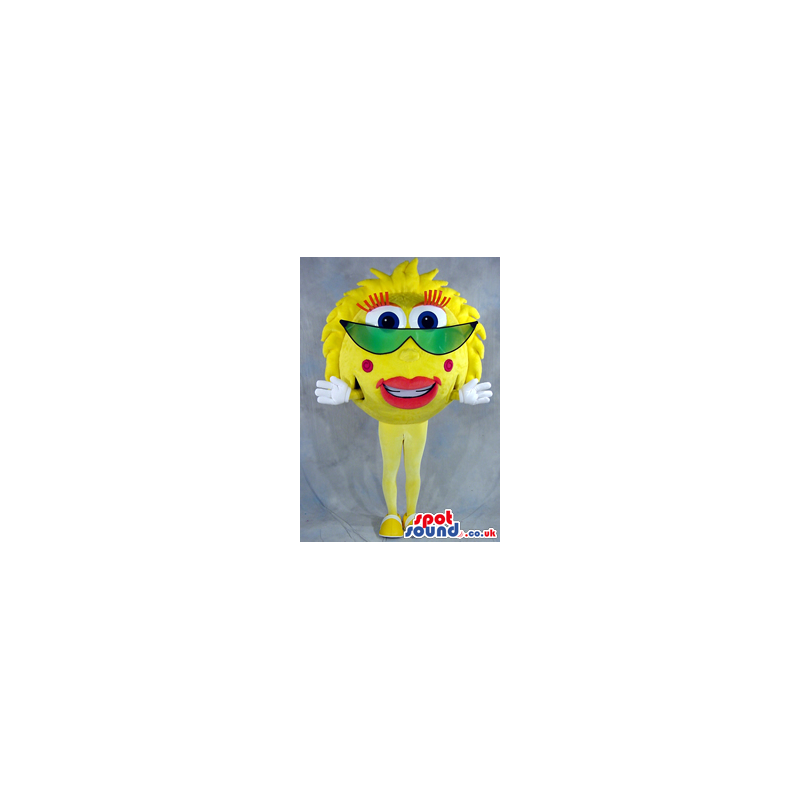 Big Yellow Sun Plush Mascot Wearing Green Sunglasses - Custom