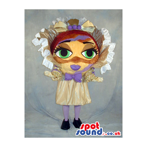 Girl With Big Head Plush Mascot Wearing An Extravagant Dress -